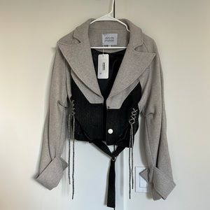 Stylish Gray/Beige Denim Jacket Size S